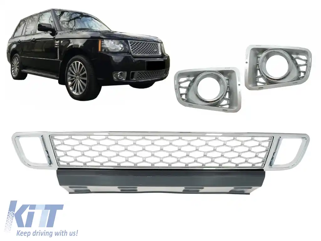 Grila Bara Fata cu Ornamente Proiectoare compatibila cu Land Range Rover Vogue III L322 (2010-2012) Autobiography Design Crom