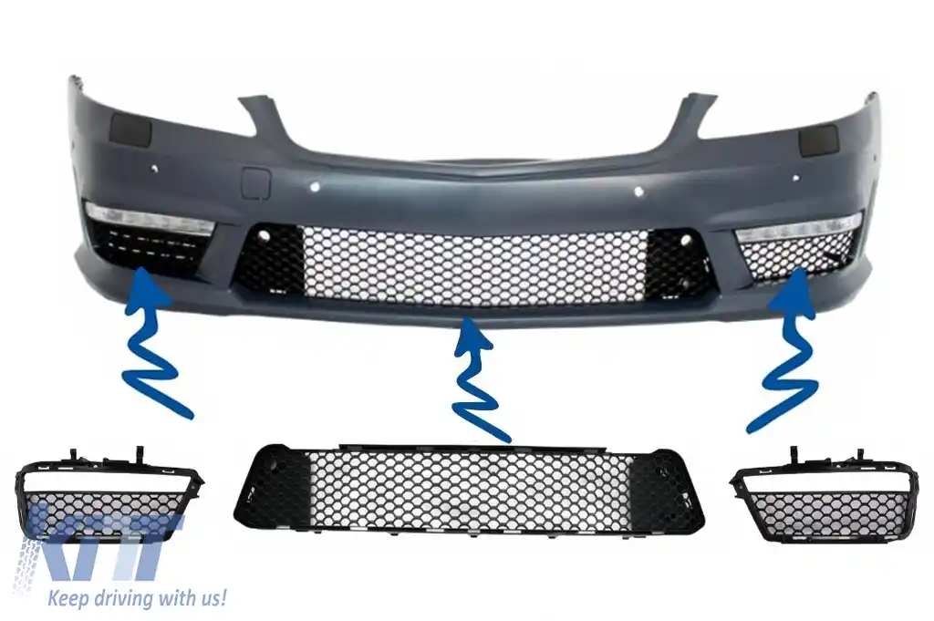 Grila Central Inferioara Si Grile Laterale Bara Fata compatibil cu Mercedes S-Class W221 (2005-2012) S63 S65 Design