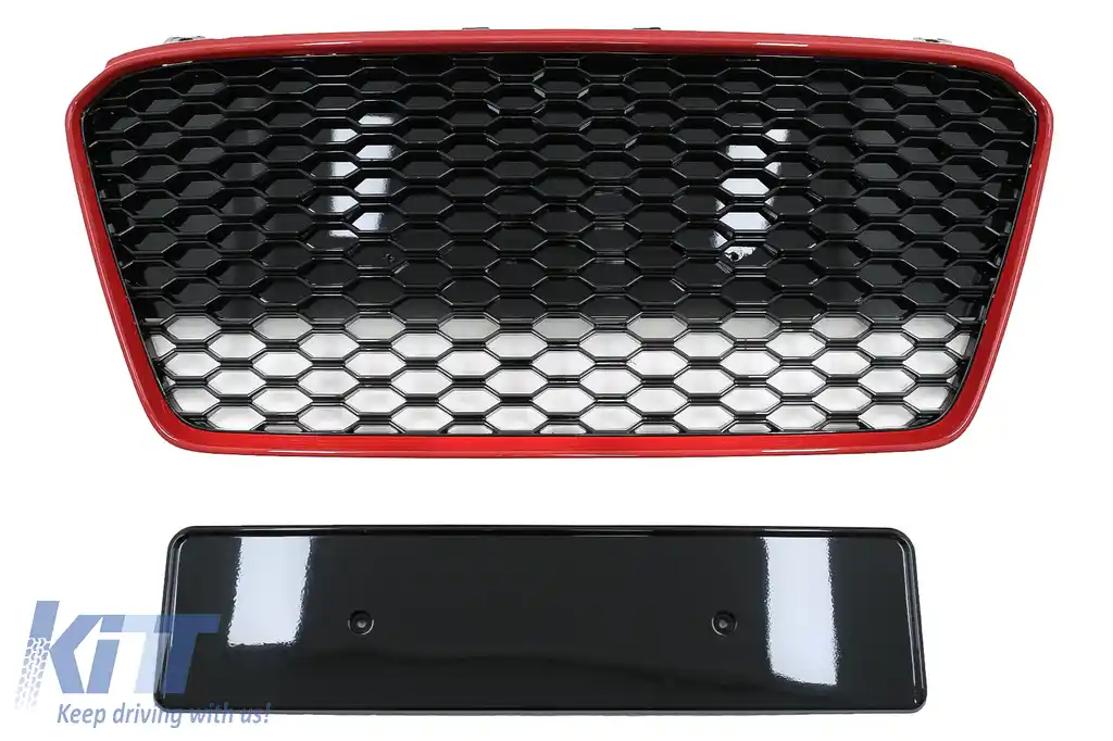 Grila Centrala compatibil cu Audi R8 42 (2013-2015) RS Design Negru Lucios/ Rosu
