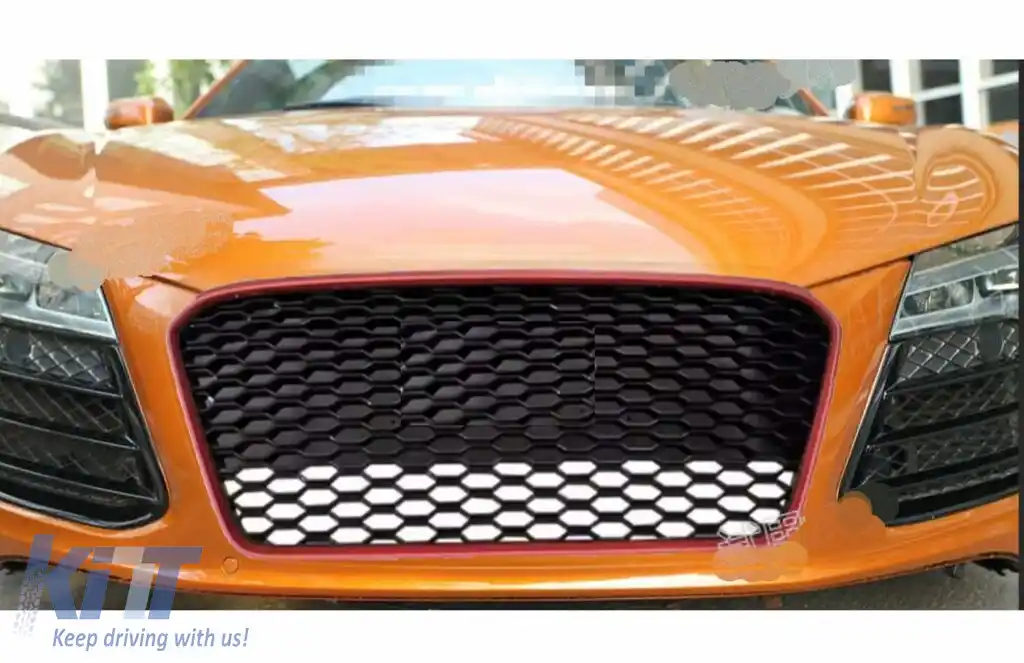 Grila Centrala compatibil cu Audi R8 42 (2013-2015) RS Design Negru Lucios/ Rosu-image-6261197