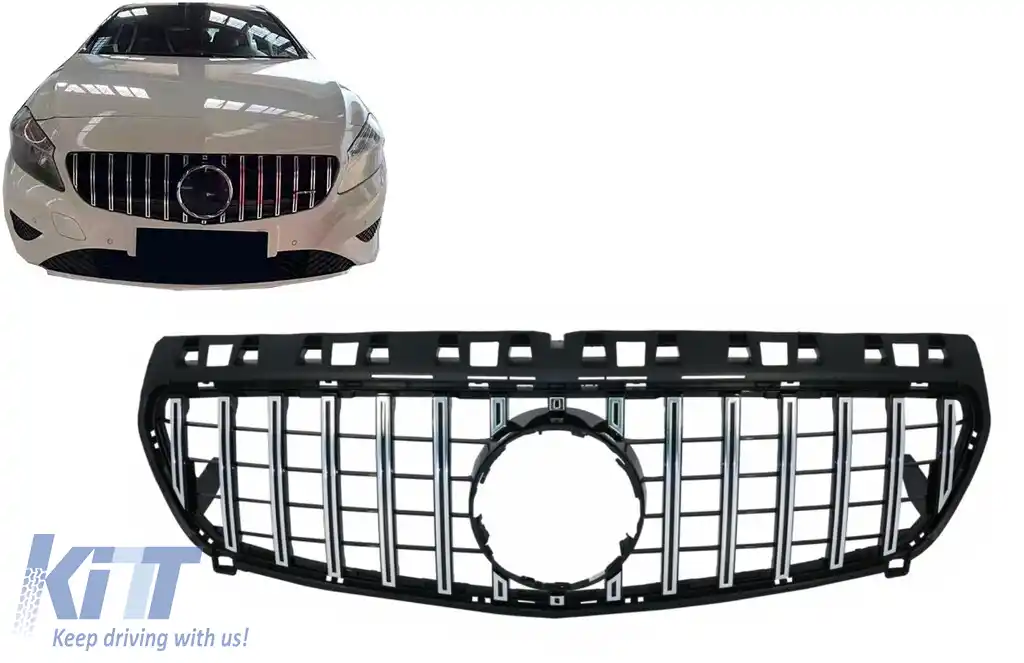 Grila Centrala compatibil cu Mercedes A-Class W176 (2012-08.2015) A45 GT-R Panamericana Design Negru Crom-image-6127292