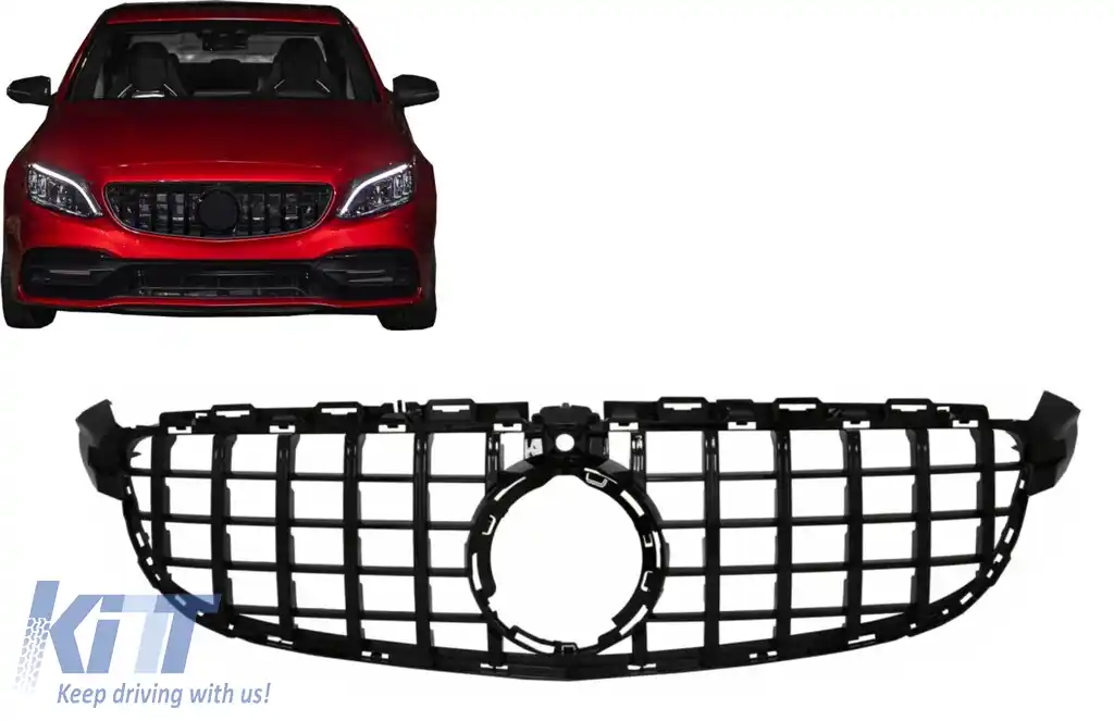 Grila Centrala compatibil cu Mercedes C-Class C63 W205 Sedan S205 T-Modell A205 Cabriolet C205 Coupe (03.2018-2020) GTR Panamericana Negru Lucios