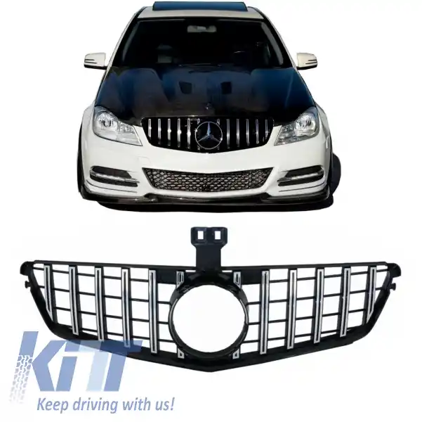 Grila Centrala compatibil cu Mercedes C-Class W204 S204 Limousine Station Wagon (2007-2014) GT-R Panamericana Design Crom