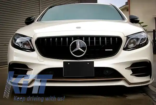 Grila Centrala compatibil cu Mercedes E-Class W213 S213 C238 A238 (2016-2019) GT-R Panamericana Design Negru Cu Camera 360-image-6032809