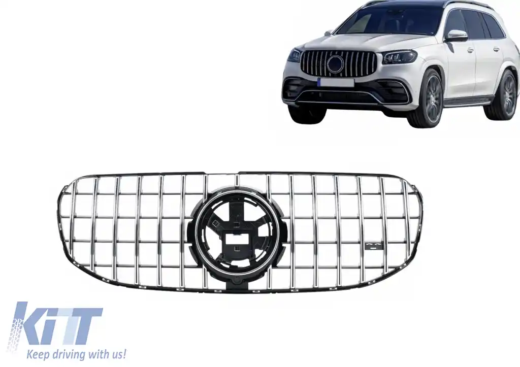 Grila Centrala compatibil cu Mercedes GLS SUV X167 (2019-2023) GTR Look Negru Crom-image-6109800