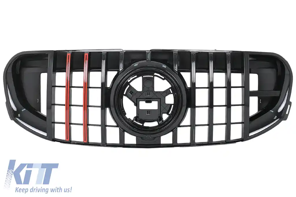 Grila Centrala compatibil cu Mercedes GLS SUV X167 (2019-2023) GTR Look Negru cu Insertii Rosii