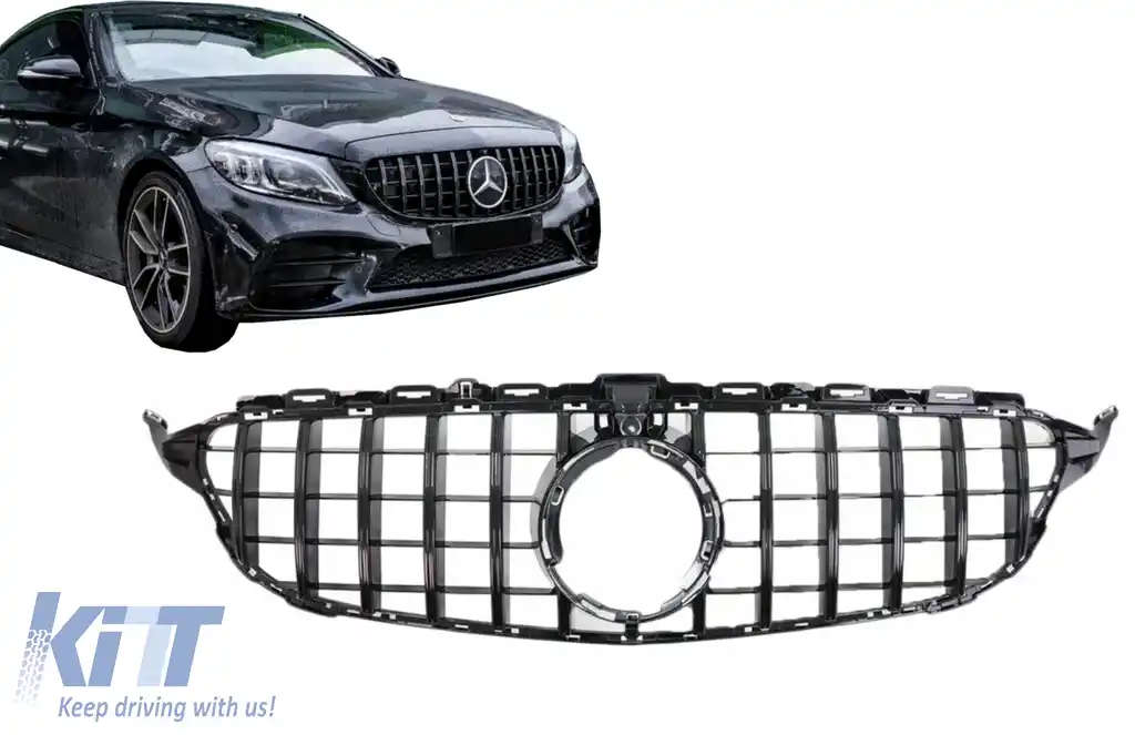 Grila Centrala compatibil cu Mercedes W205 Sedan S205 T-Modell A205 Cabriolet C205 Coupe Facelift (03.2018-2020) Negru