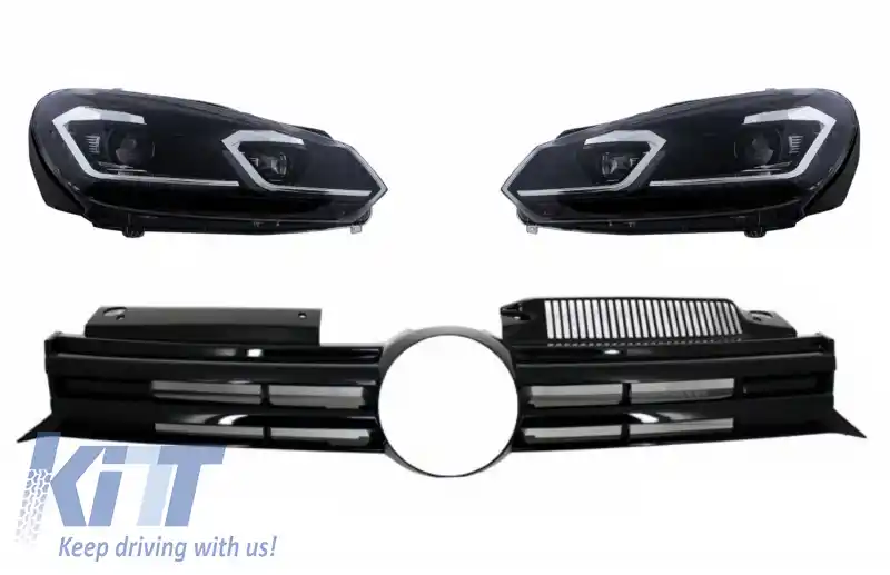 Grila Centrala compatibil cu VW Golf VI (2008-2013) si Faruri LED Semnalizare Secventiala LHD R20 Design