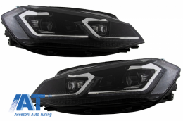 Grila Centrala cu Faruri LED Semnal Dinamic compatibil cu VW Golf 7.5 VII Facelift (2017+) GTI Look Rosu/Crom-image-6058374