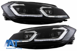 Grila Centrala cu Faruri LED Semnal Dinamic compatibil cu VW Golf 7.5 VII Facelift (2017+) GTI Look Rosu/Crom-image-6058375
