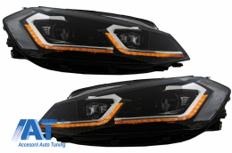 Grila Centrala cu Faruri LED Semnal Dinamic compatibil cu VW Golf 7.5 VII Facelift (2017+) GTI Look Rosu/Crom-image-6058376
