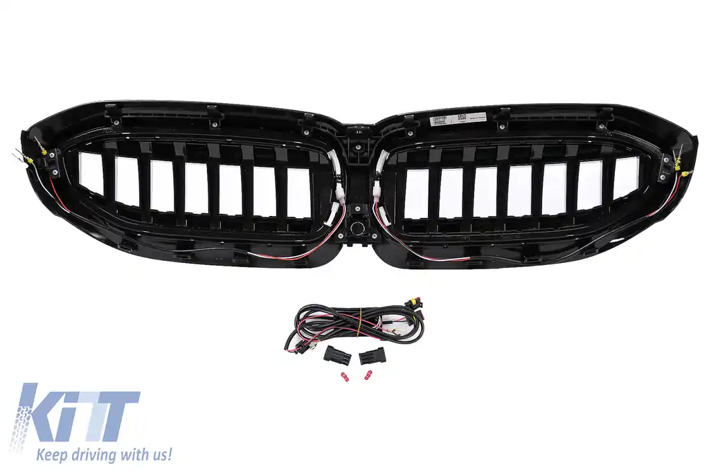 Grila Centrala cu LED compatibil cu BMW Seria 3 G20 Sedan G21 Touring (2019-2022) Negru Lucios-image-6106894