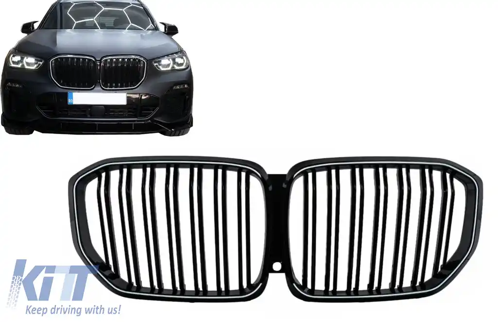 Grila Centrala cu LED compatibil cu BMW X5 G05 (2018-2022) Dubla Negru Lucios