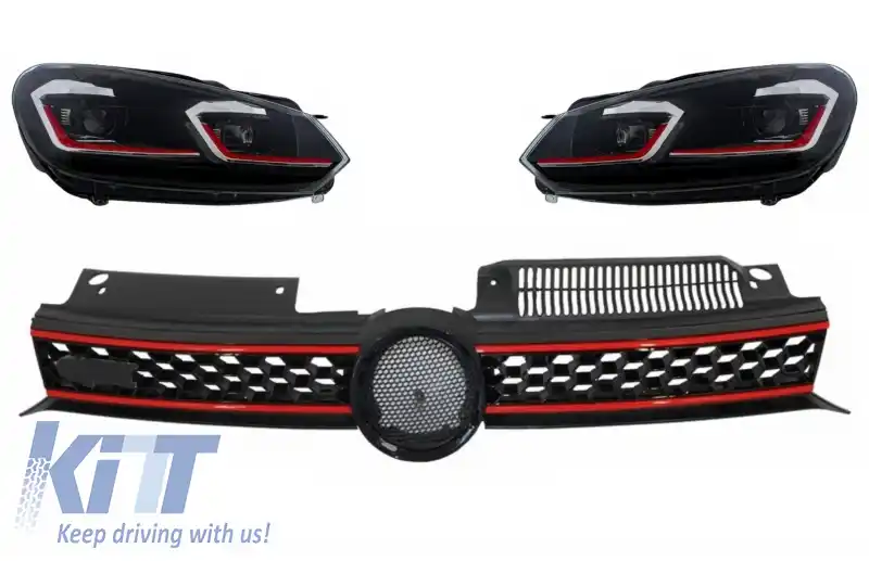 Grila Centrala si Faruri LED Semnalizare Secventiala LHD compatibil cu VW Golf 6 VI 2008-2012 GTI Design