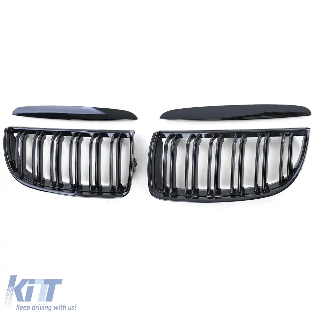 Grilaj cu două fante, performanță, negru lucios, potrivit pentru BMW Seria 3 E90 E91 2005-2008-image-6192336