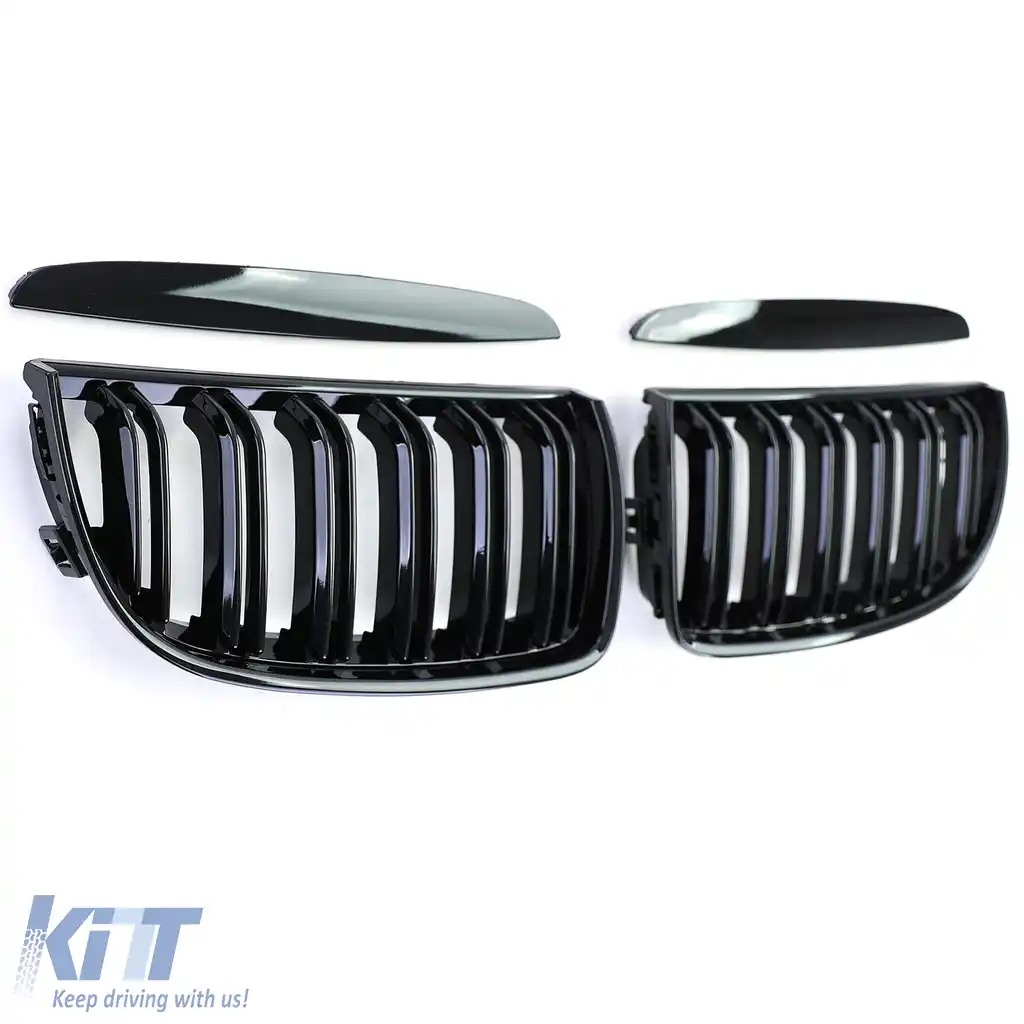 Grilaj cu două fante, performanță, negru lucios, potrivit pentru BMW Seria 3 E90 E91 2005-2008-image-6192337