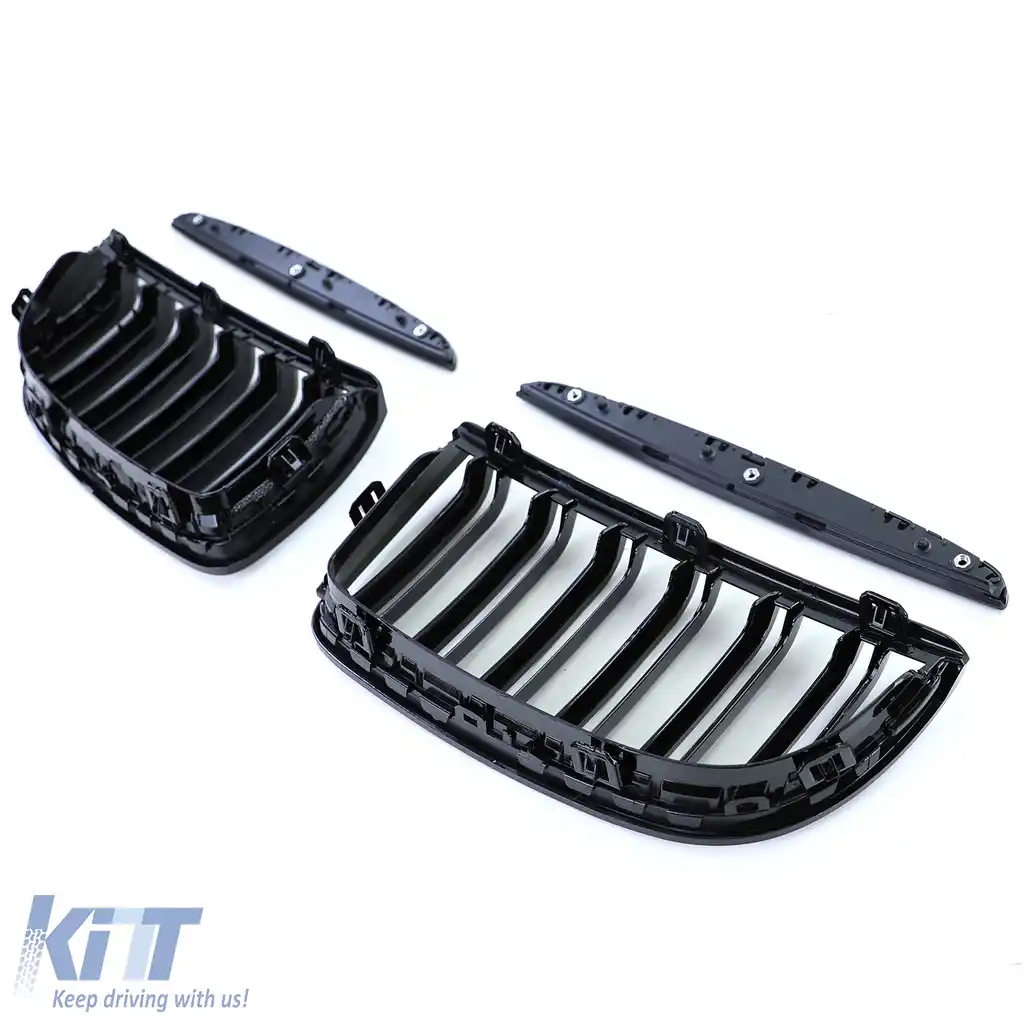 Grilaj cu două fante, performanță, negru lucios, potrivit pentru BMW Seria 3 E90 E91 2005-2008-image-6192341