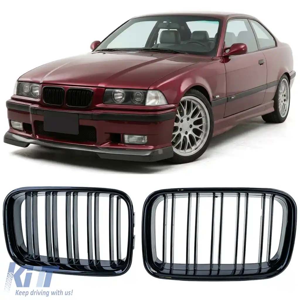 Grilaj cu două fante tip rinichi Performance lucios, potrivit pentru BMW Seria 3 E36 pre-facelift 90-96