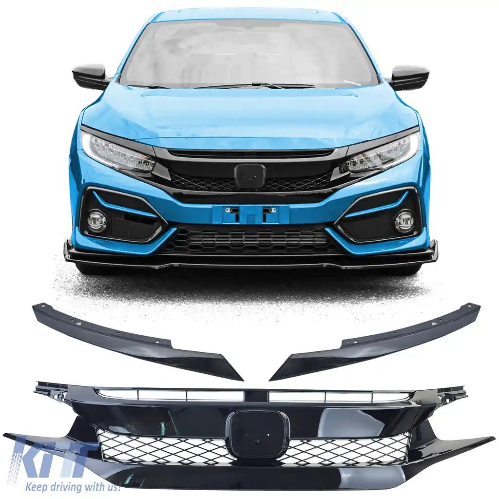 Grilaj cu fagure TR Performance Gloss Black potrivit pentru Honda Civic X FC FK 2016-2020
