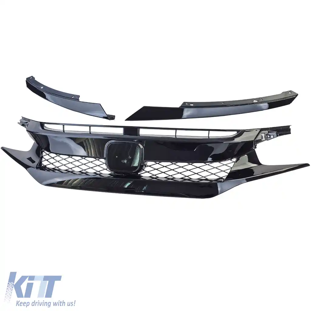 Grilaj cu fagure TR Performance Gloss Black potrivit pentru Honda Civic X FC FK 2016-2020-image-6207613