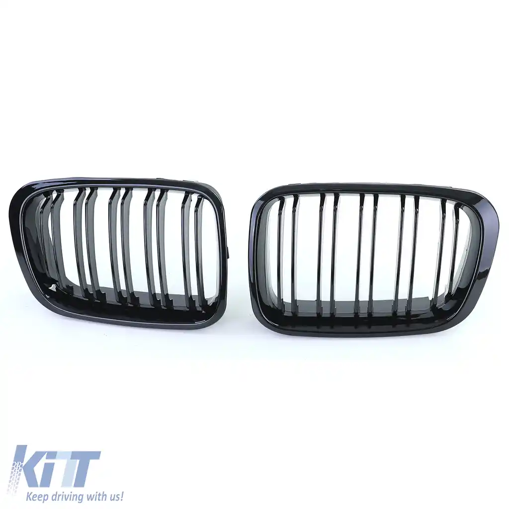 Grilaj dublu cu fante pentru performanță, negru lucios, potrivit pentru BMW Seria 3 E46 1998-2001-image-6207193