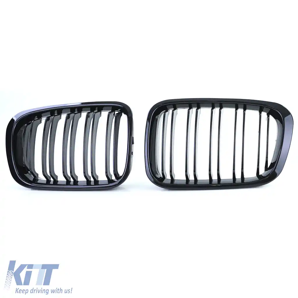 Grilaj dublu cu fante pentru performanță, negru lucios, potrivit pentru BMW Seria 3 E46 1998-2001-image-6207195