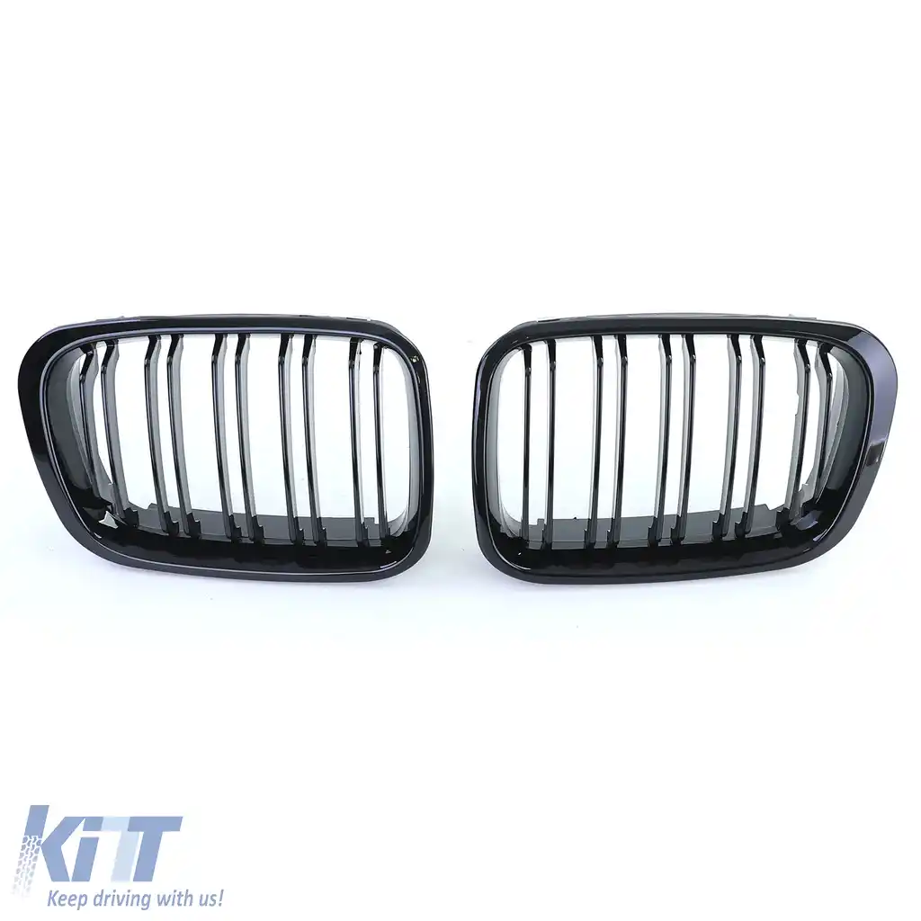 Grilaj dublu cu fante pentru performanță, negru lucios, potrivit pentru BMW Seria 3 E46 1998-2001-image-6207196