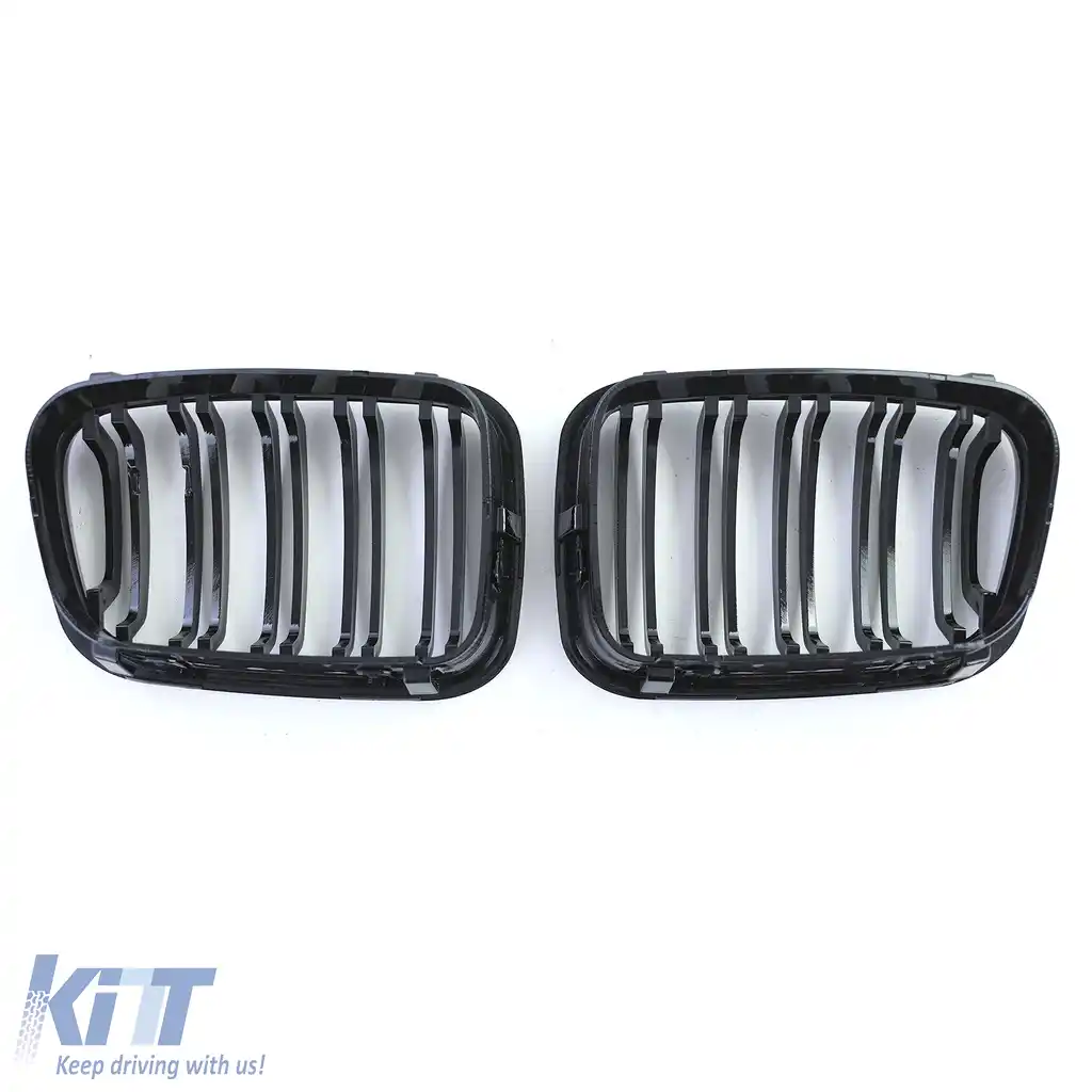 Grilaj dublu cu fante pentru performanță, negru lucios, potrivit pentru BMW Seria 3 E46 1998-2001-image-6207199