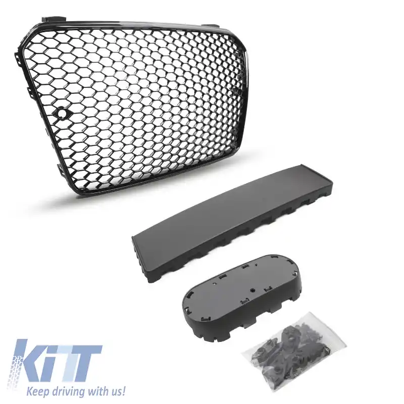 Grilaj frontal potrivit pentru Audi A5 11-16 8T/8F RS-Look cu fagure lucios negru 1 buc.-image-6310532