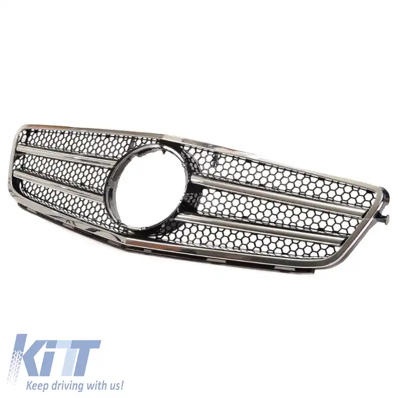 Grilaj frontal potrivit pentru Mercedes-Benz C-Class W204 07-14 Aspect A Design C63 Cu 2 Garduri Negru/Chrome 1 Buc-image-6295878