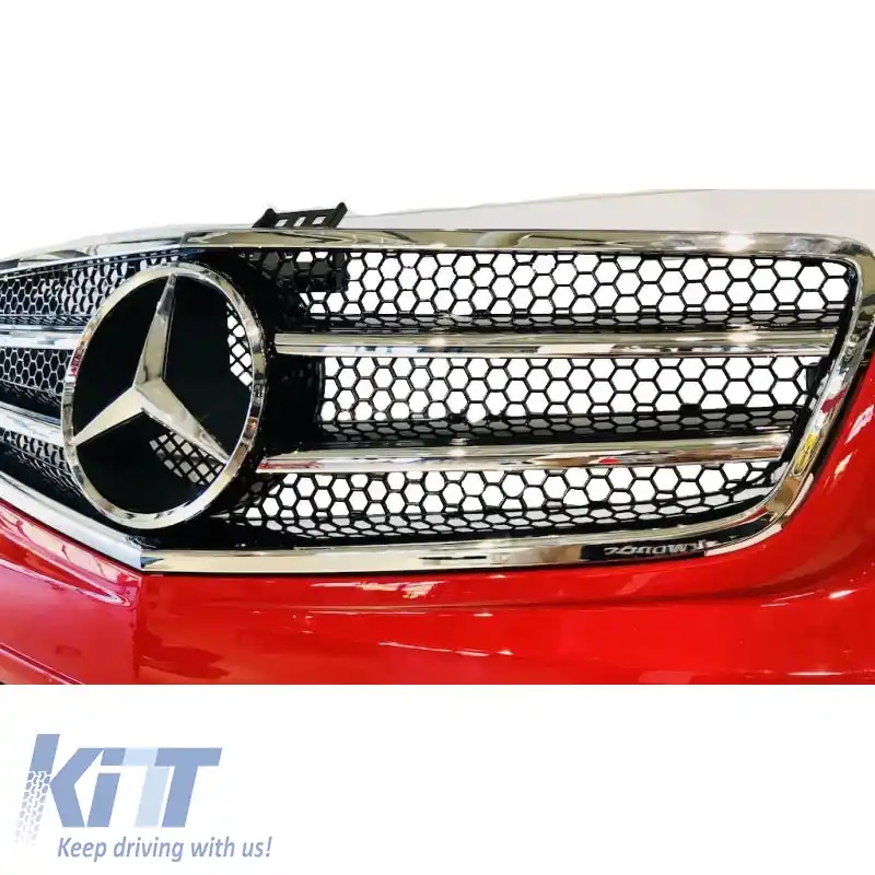 Grilaj frontal potrivit pentru Mercedes-Benz C-Class W204 07-14 Aspect A Design C63 Cu 2 Garduri Negru/Chrome 1 Buc-image-6295880