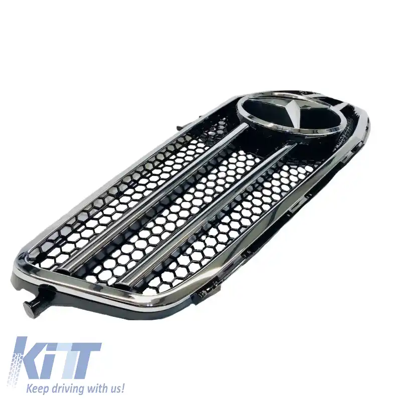 Grilaj frontal potrivit pentru Mercedes-Benz C-Class W204 07-14 Aspect A Design C63 Cu 2 Garduri Negru/Chrome 1 Buc-image-6295881