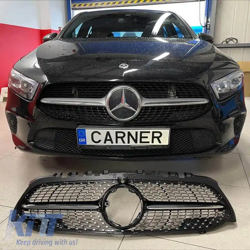 Grilaj frontal potrivit pentru Mercedes-Benz A-Class W177 18+ Aspect Diamond A Negru/Chrome 1 Pc-image-6301192
