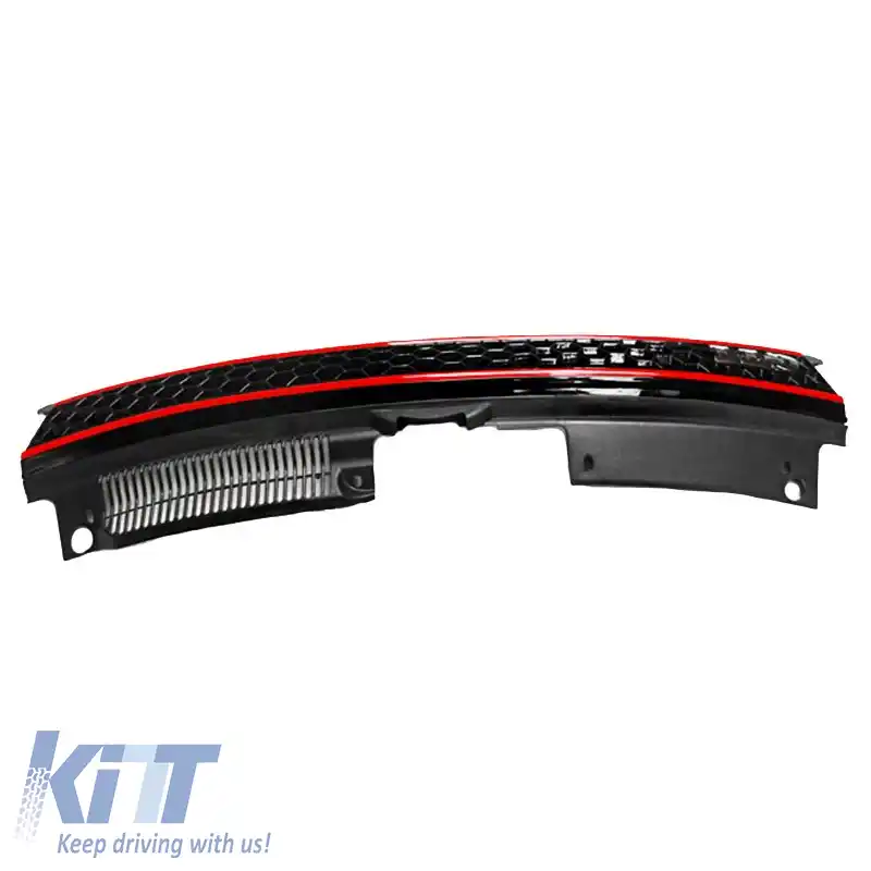 Grilaj frontal potrivit pentru VW Golf VI (6) 08-11 GTI Look cu plasă și linie roșie 1 buc.-image-6295811