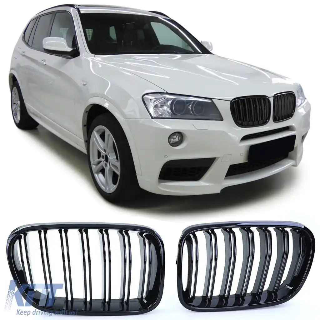 Grilaj frontal sport cu dublu fante, lucios, potrivit pentru BMW X3 F25 10-14