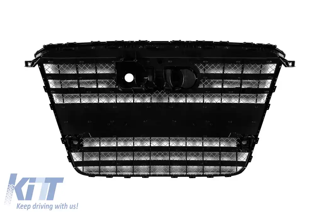 Grilaj frontal tip W12 crom/negru, potrivit pentru AUDI A8 2011-2014, cu port pentru viziune nocturnă, cu PDC, potrivit pentru bara de protecție standard-image-6162854