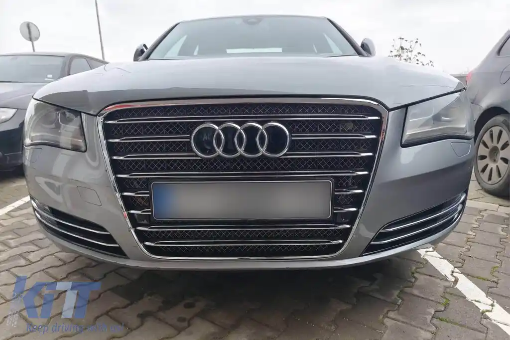 Grilaj frontal tip W12 crom/negru, potrivit pentru AUDI A8 2011-2014, cu port pentru viziune nocturnă, cu PDC, potrivit pentru bara de protecție standard-image-6162856