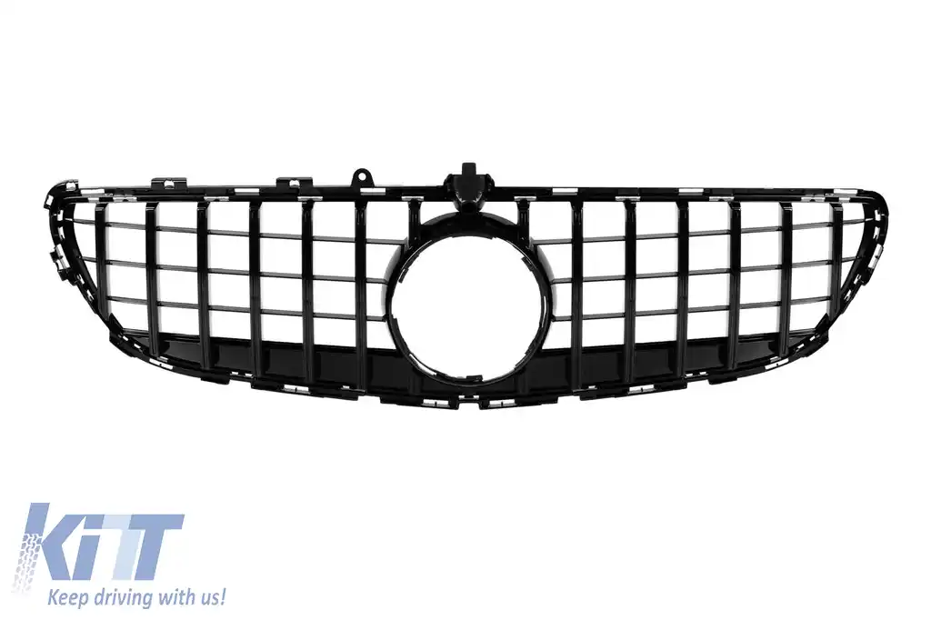 Grilaj gloss negru stil GT, potrivit pentru Mercedes CLS C218 2015-2018, cu orificiu pentru cameră