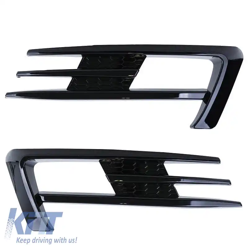 Grilaj lateral pentru bara de protecție față (Accesoriu pentru proiectoare) potrivit pentru VW Golf VII (7) 12-16 GTI Look Negru lucios Stânga Dreapta 2 bucăți-image-6301049