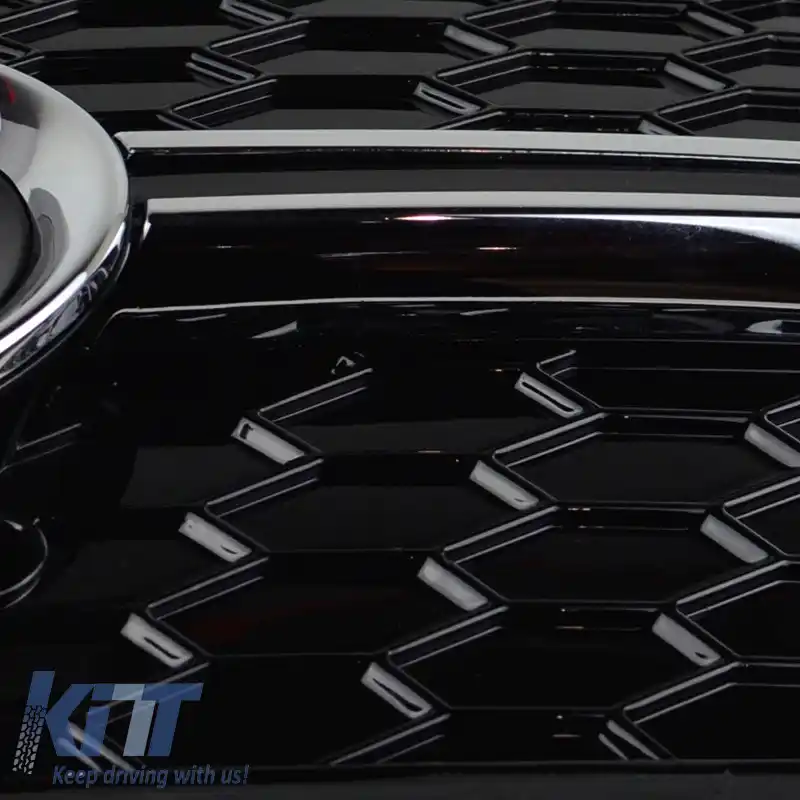 Grilaj lateral pentru bara de protecție frontală potrivit pentru Audi Q3 8U 11-15 RSQ3 Look Negru Lucios / Crom Cu PDC Stânga & Dreapta 2 Piese-image-6300648