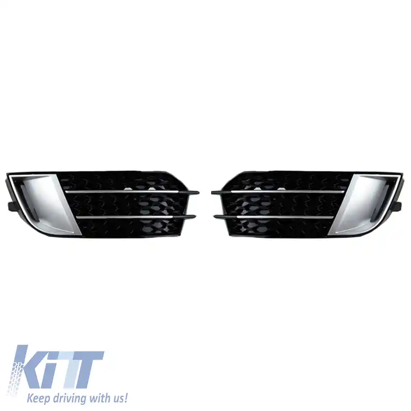 Grilaj lateral pentru bara de protecție frontală, potrivit pentru Audi A1 8X 2010-2014, aspect RS1, negru lucios / argintiu, stânga și dreapta, 2 bucăți-image-6300650