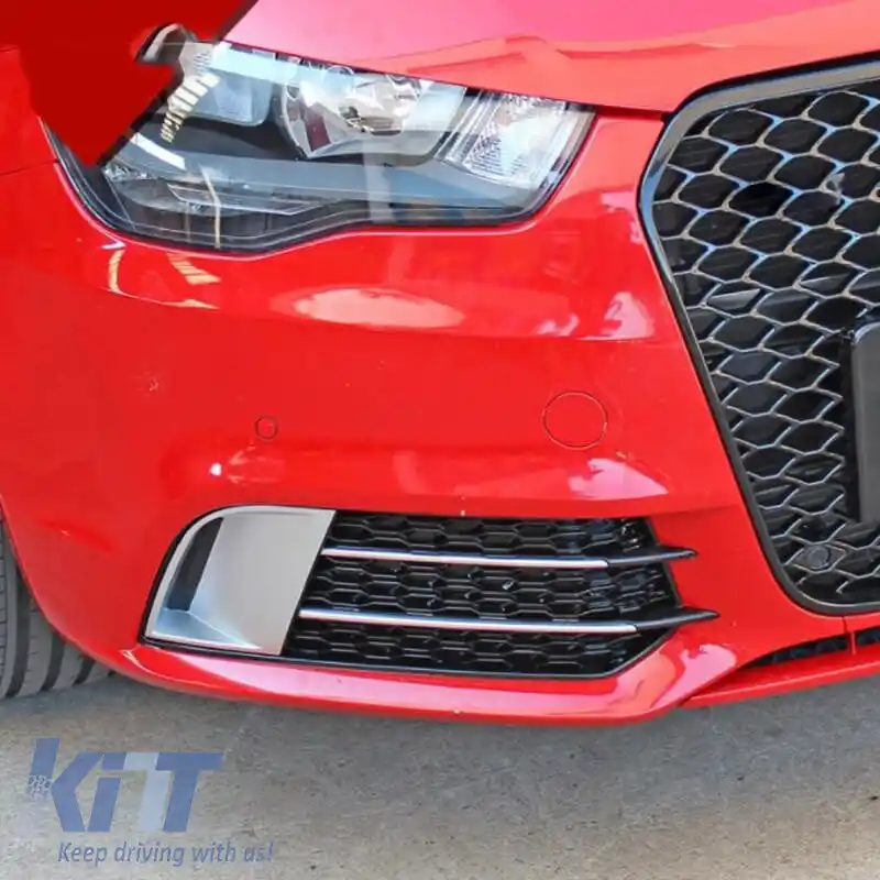 Grilaj lateral pentru bara de protecție frontală, potrivit pentru Audi A1 8X 2010-2014, aspect RS1, negru lucios / argintiu, stânga și dreapta, 2 bucăți-image-6300651