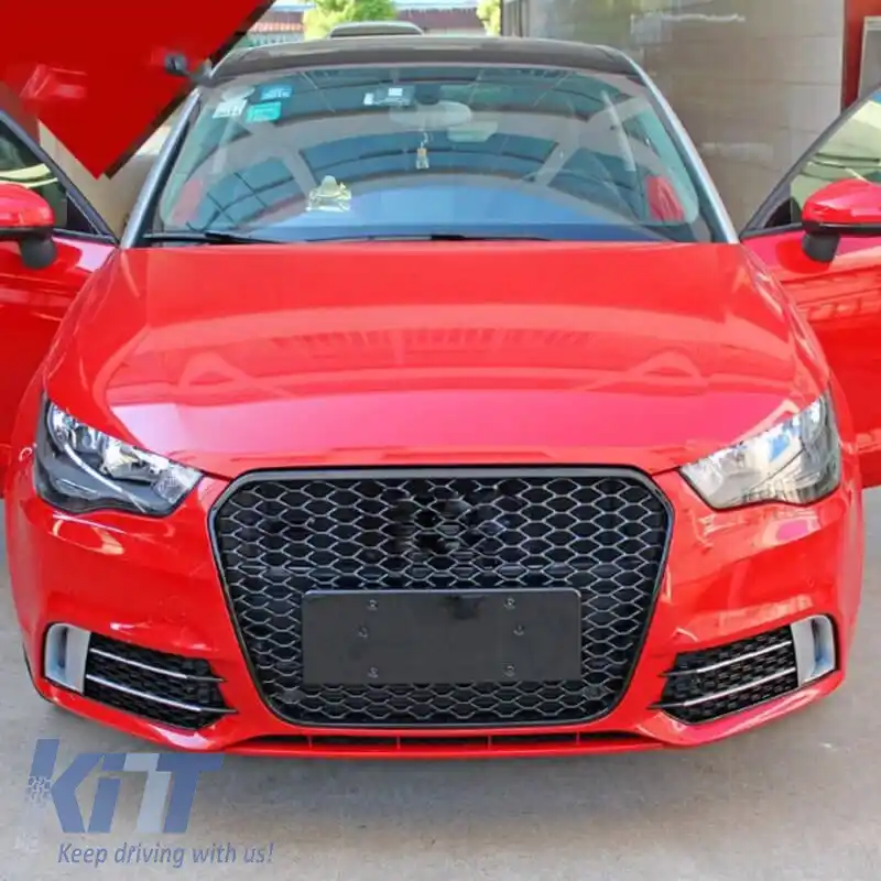 Grilaj lateral pentru bara de protecție frontală, potrivit pentru Audi A1 8X 2010-2014, aspect RS1, negru lucios / argintiu, stânga și dreapta, 2 bucăți-image-6300652