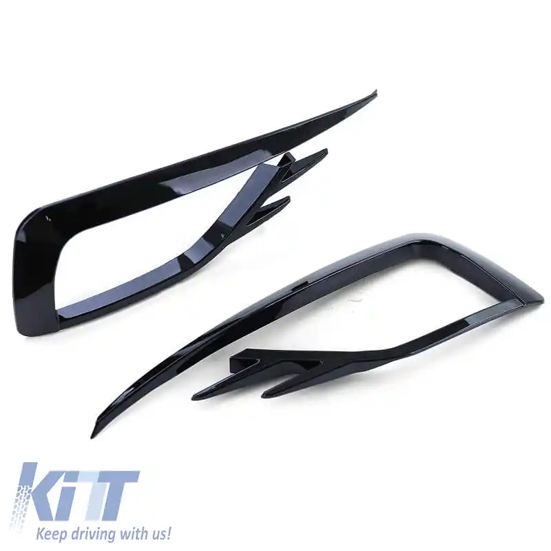 Grilaj lateral pentru bara de protecție frontală (Accesoriu pentru faruri de ceață) potrivit pentru VW Golf VII (7.5) 16-20 GTI Look Negru Lucios Stânga Dreapta 2 Piese-image-6301056
