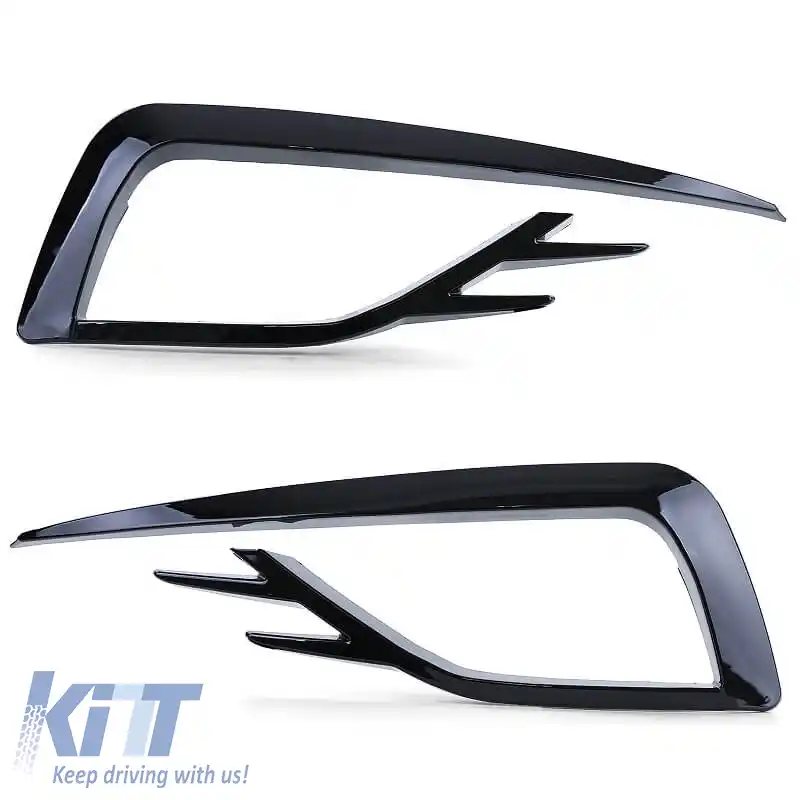 Grilaj lateral pentru bara de protecție frontală (Accesoriu pentru faruri de ceață) potrivit pentru VW Golf VII (7.5) 16-20 GTI Look Negru Lucios Stânga Dreapta 2 Piese-image-6301057