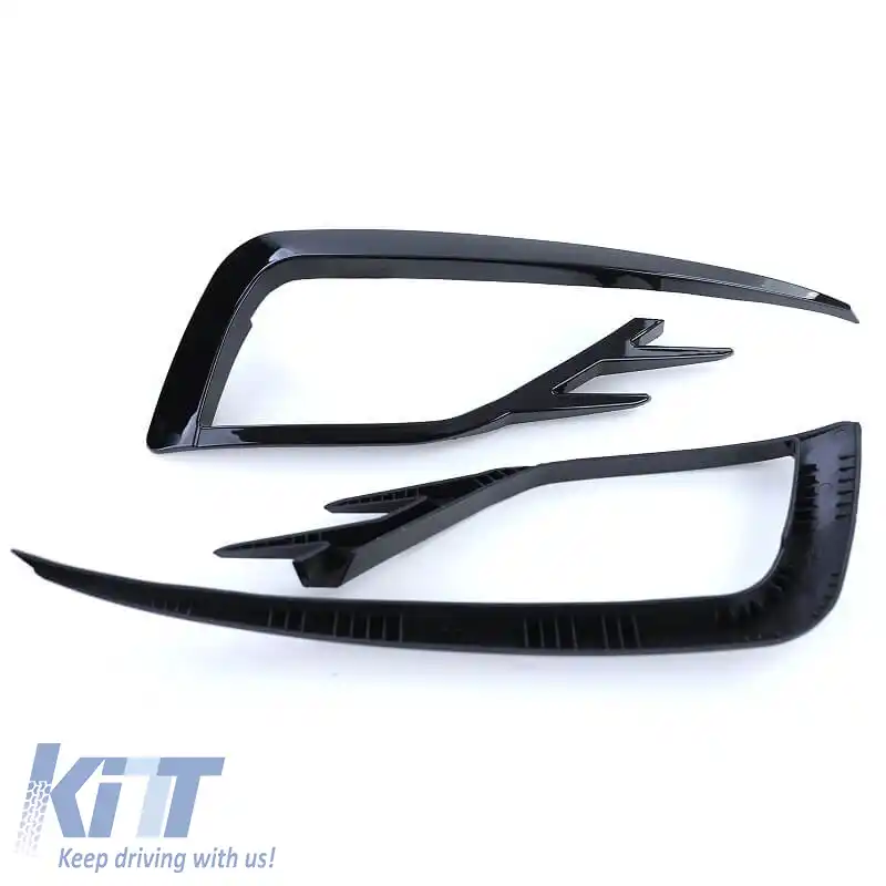 Grilaj lateral pentru bara de protecție frontală (Accesoriu pentru faruri de ceață) potrivit pentru VW Golf VII (7.5) 16-20 GTI Look Negru Lucios Stânga Dreapta 2 Piese-image-6301060
