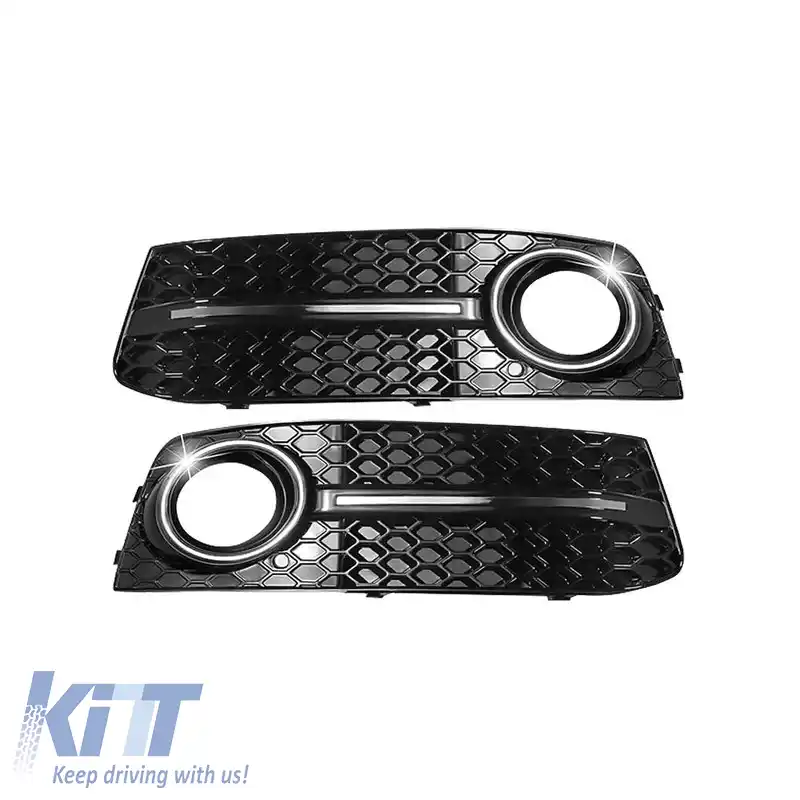 Grilaj lateral pentru bara de protecție frontală potrivit pentru Audi A4 B8 08-11 RS Look Negru Lucios / Crom Stânga & Dreapta 2 Piese-image-6329205