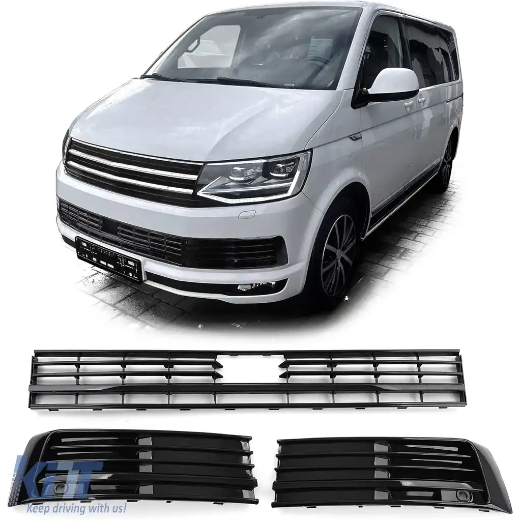 Grilaj Radiator Mesh Bumper Negru Lucios potrivit pentru VW T6 Multivan cu ACC 15-19