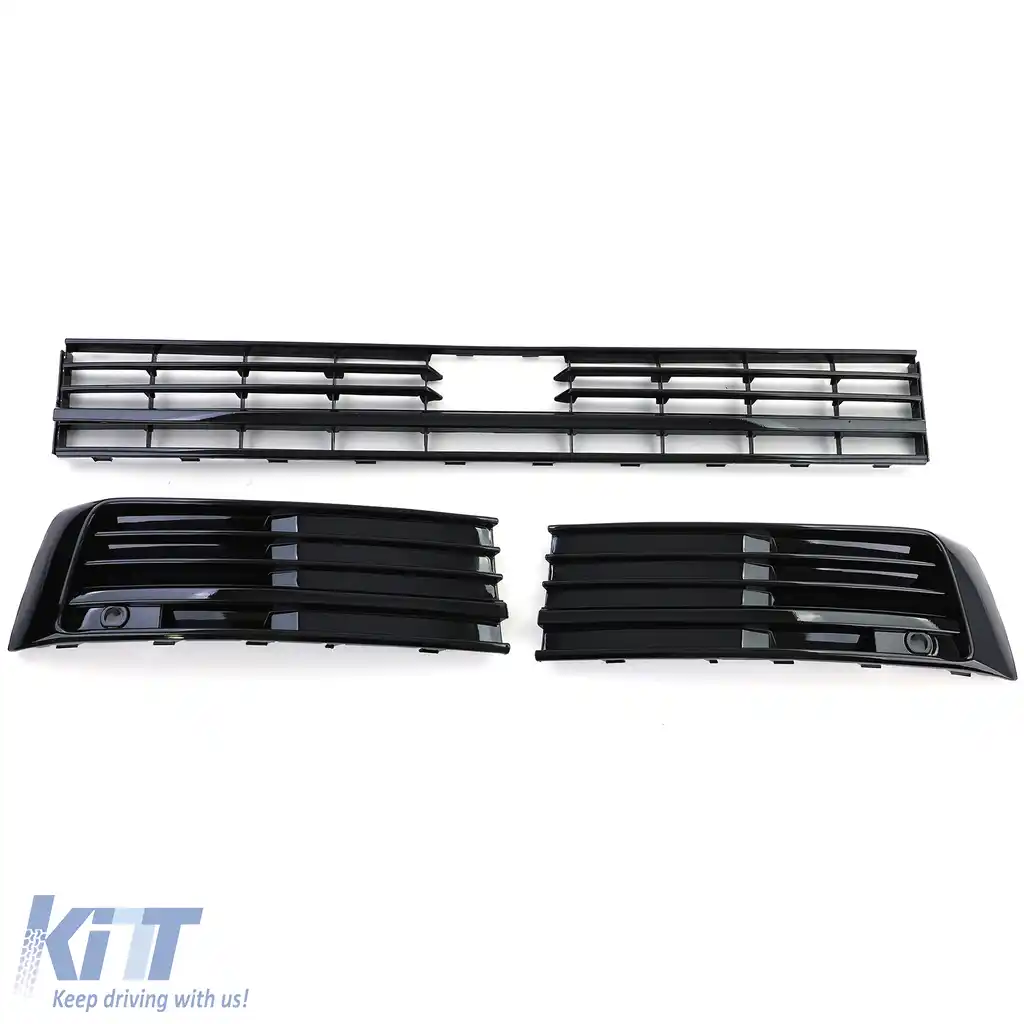 Grilaj Radiator Mesh Bumper Negru Lucios potrivit pentru VW T6 Multivan cu ACC 15-19-image-6192785