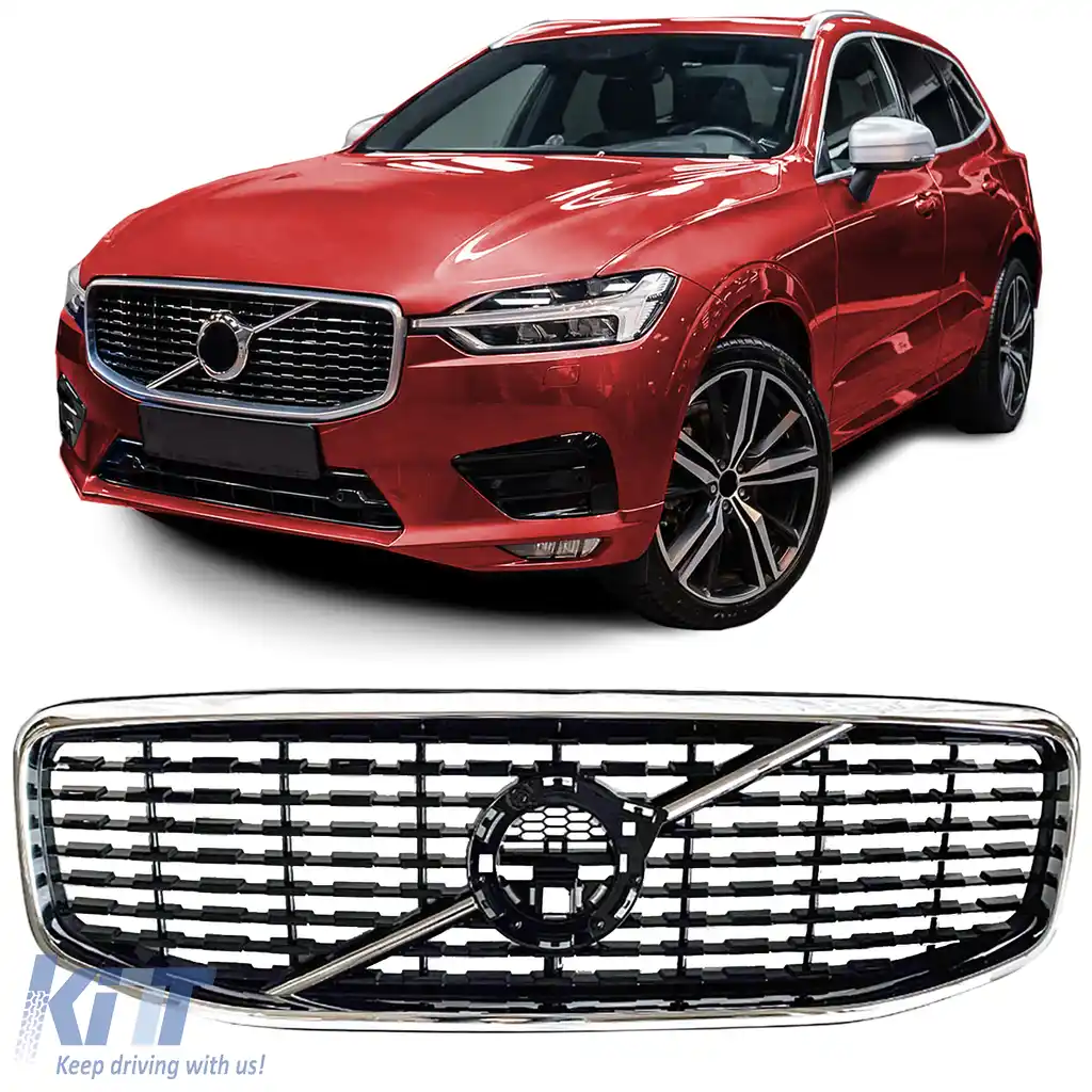 Grilaj radiator negru lucios cu cadru cromat, potrivit pentru Volvo XC60 II 2017-2021